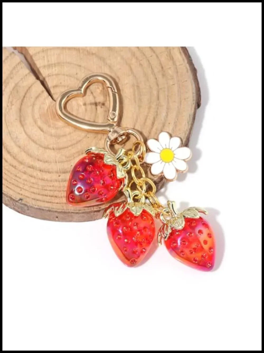 Fruit Keychain Purse Charm Set Apple Pear Lemon Cherry Strawberry Metal Resin